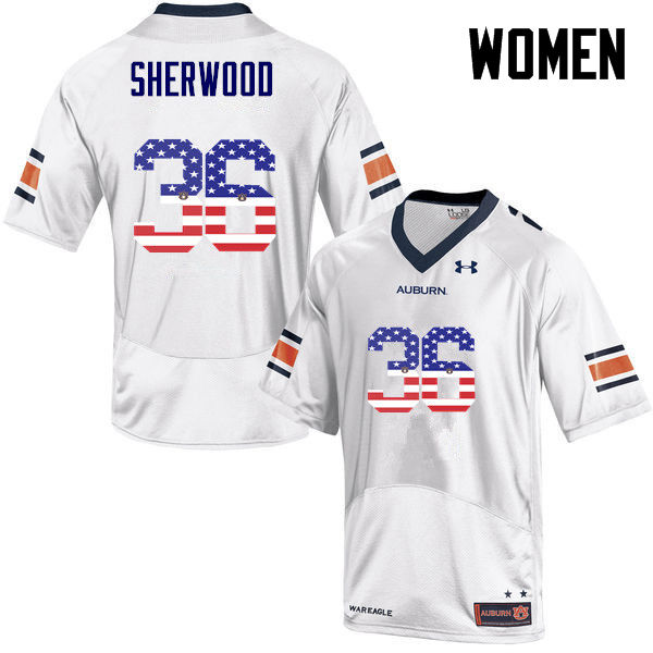 Women #36 Michael Sherwood Auburn Tigers USA Flag Fashion College Football Jerseys-White - Click Image to Close